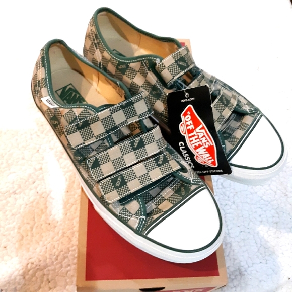 Vans Other - Men's Van's Tan/green Checkered Velvro Sneakers Brand New W Tags! Size 8 1/2